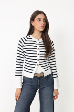 Pernille Stripe Knit Cardigan - Navy Striped