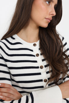Pernille Stripe Knit Cardigan - Navy Striped