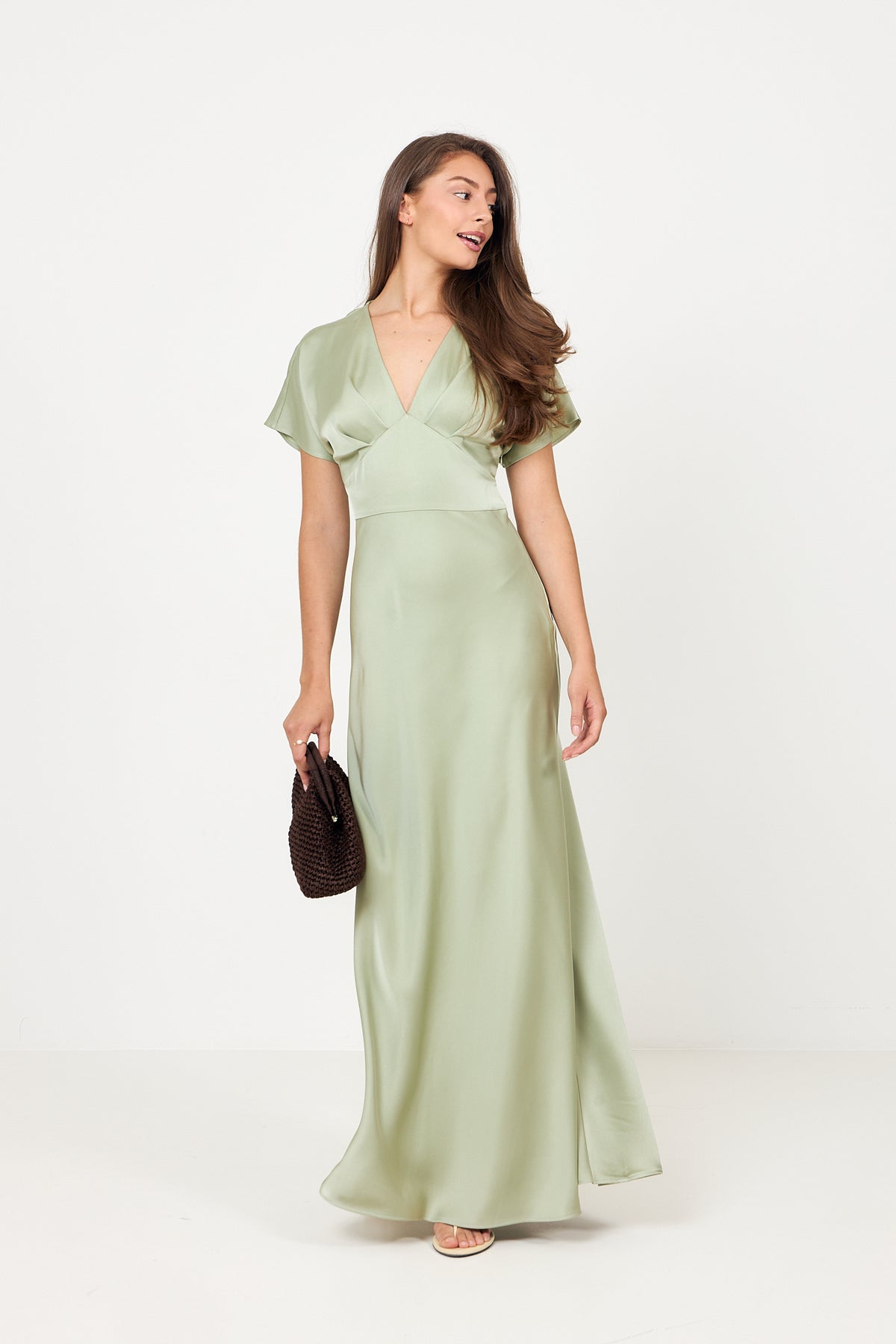 Kristin Satin Dress - Grön