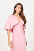 Arielle Satin Cape Maxiklänning - Rosa