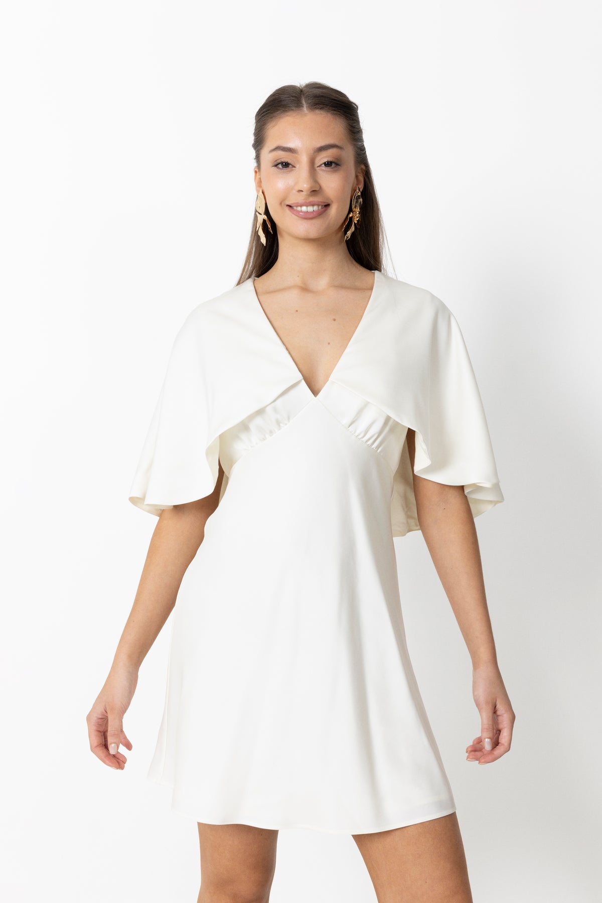 Ariel Satin Cape Miniklänning - Creme