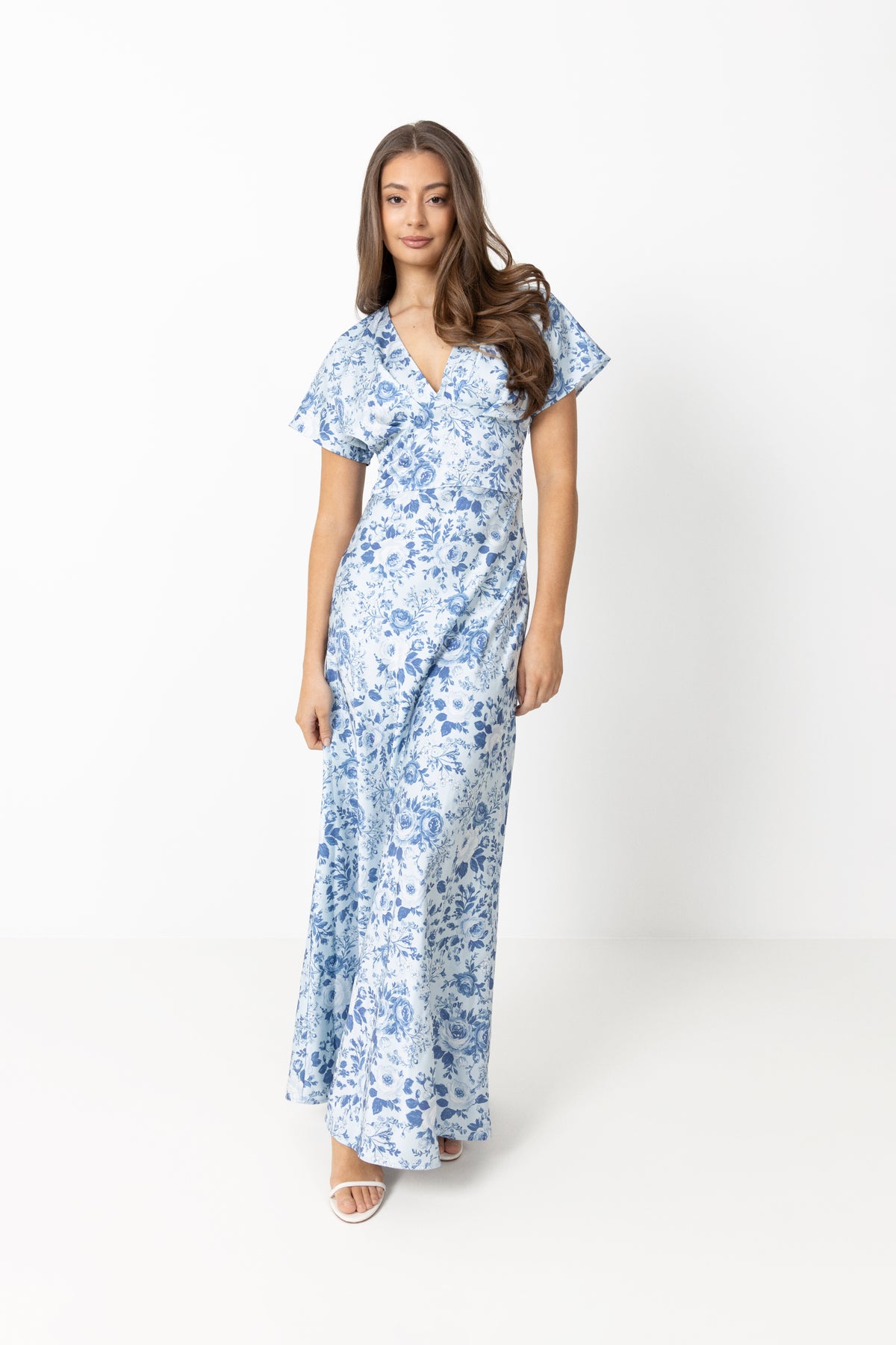Kristin Satin Flower Dress - Blå