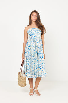 Thyra Cotton Strap Midi Dress - Blue