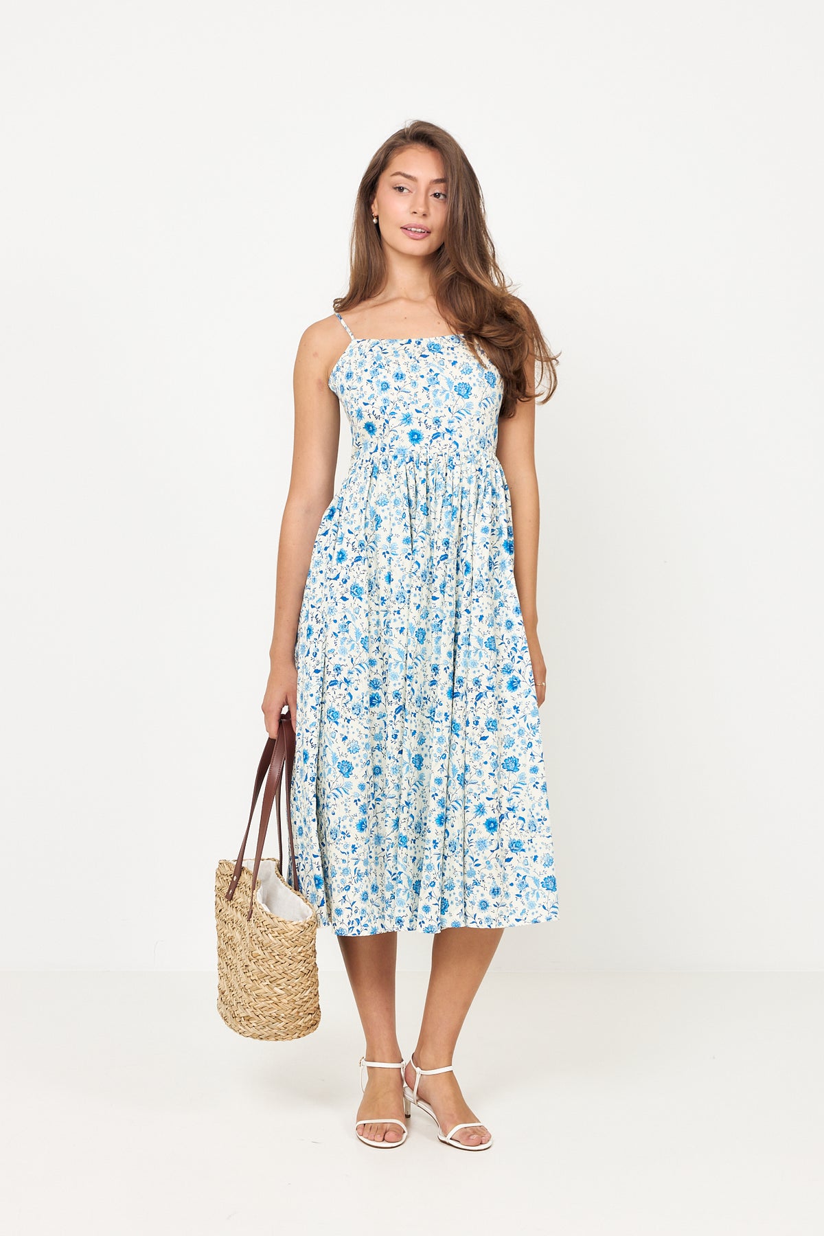 Thyra Cotton Strap Midiklänning - Blå