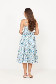 Thyra Cotton Strap Midi Dress - Blue