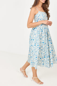 Thyra Cotton Strap Midi Dress - Blue