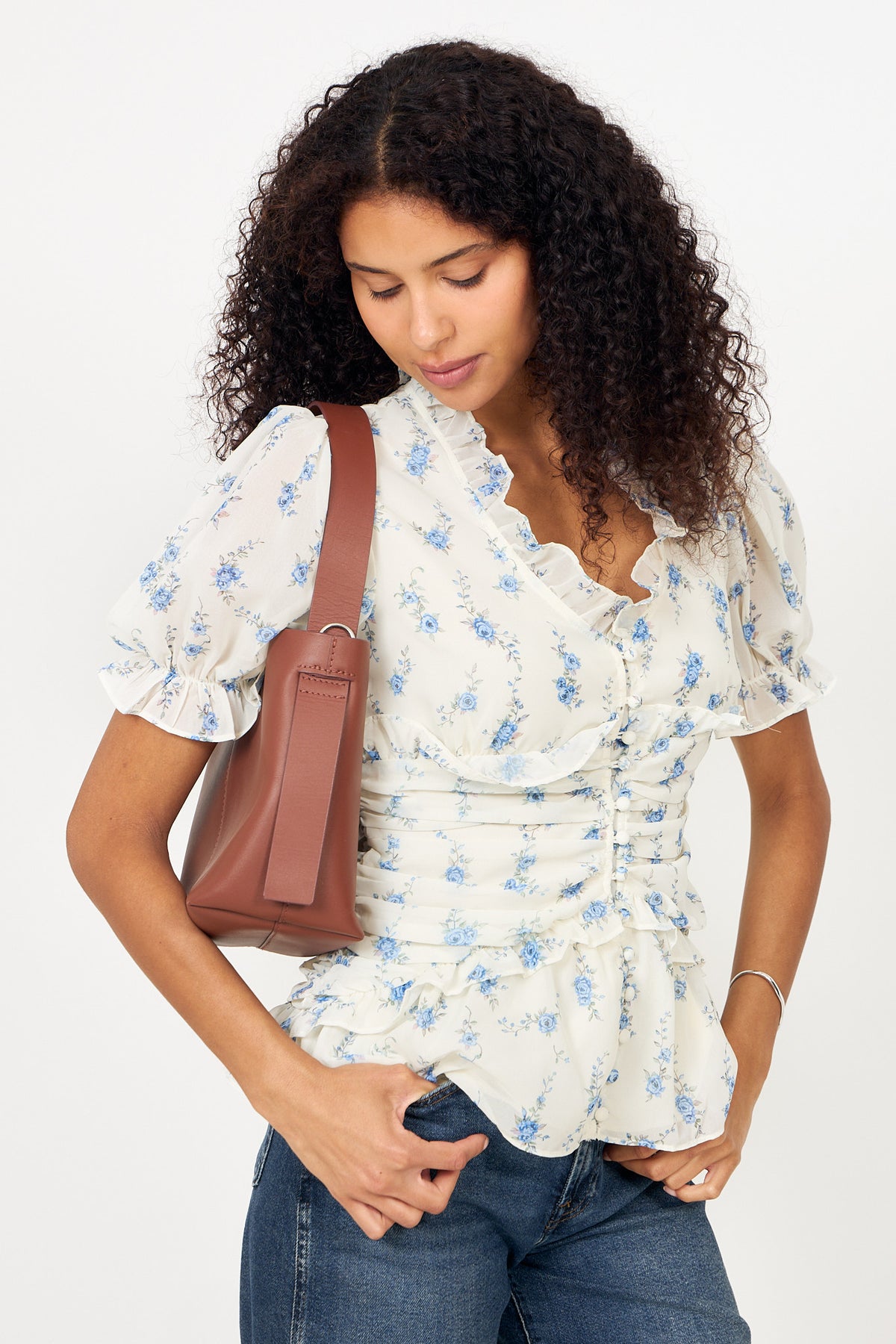 Arielic Blouse - Off White Vintage Blue
