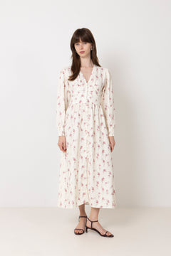 Adelic Long Dress - Off White Vintage Rose
