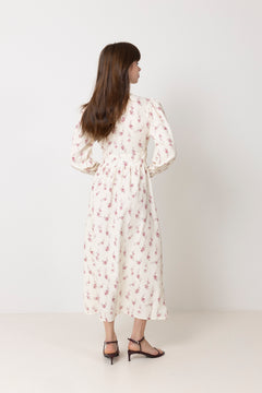Adelic Long Dress - Off White Vintage Rose