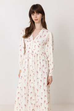 Adelic Long Dress - Off White Vintage Rose