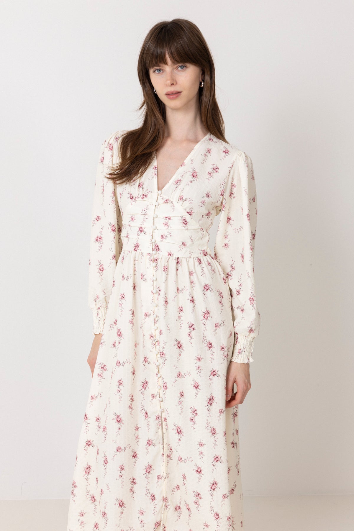 Adelic Long Dress - Off White Vintage Rose