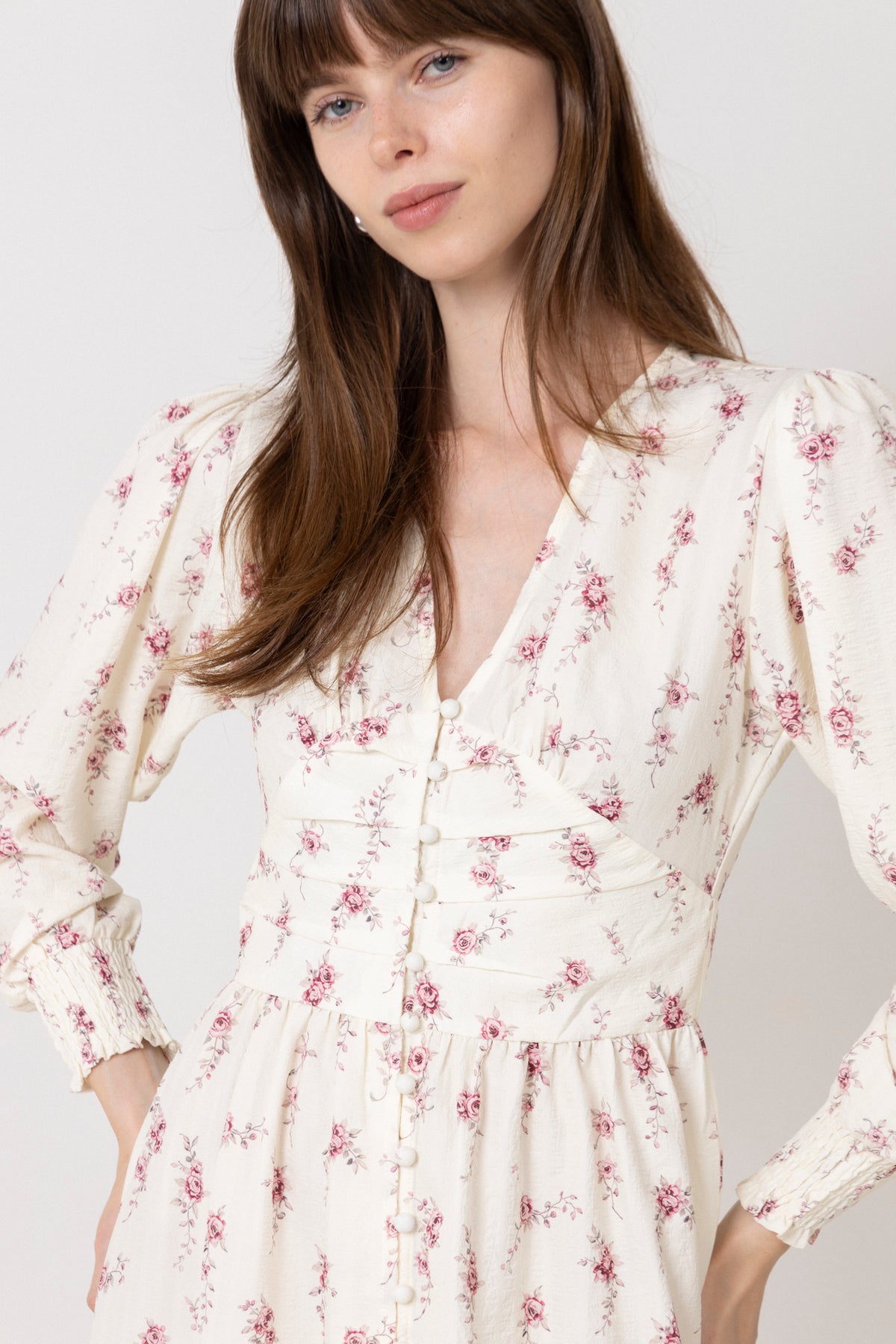 Adelic Long Dress - Off White Vintage Rose