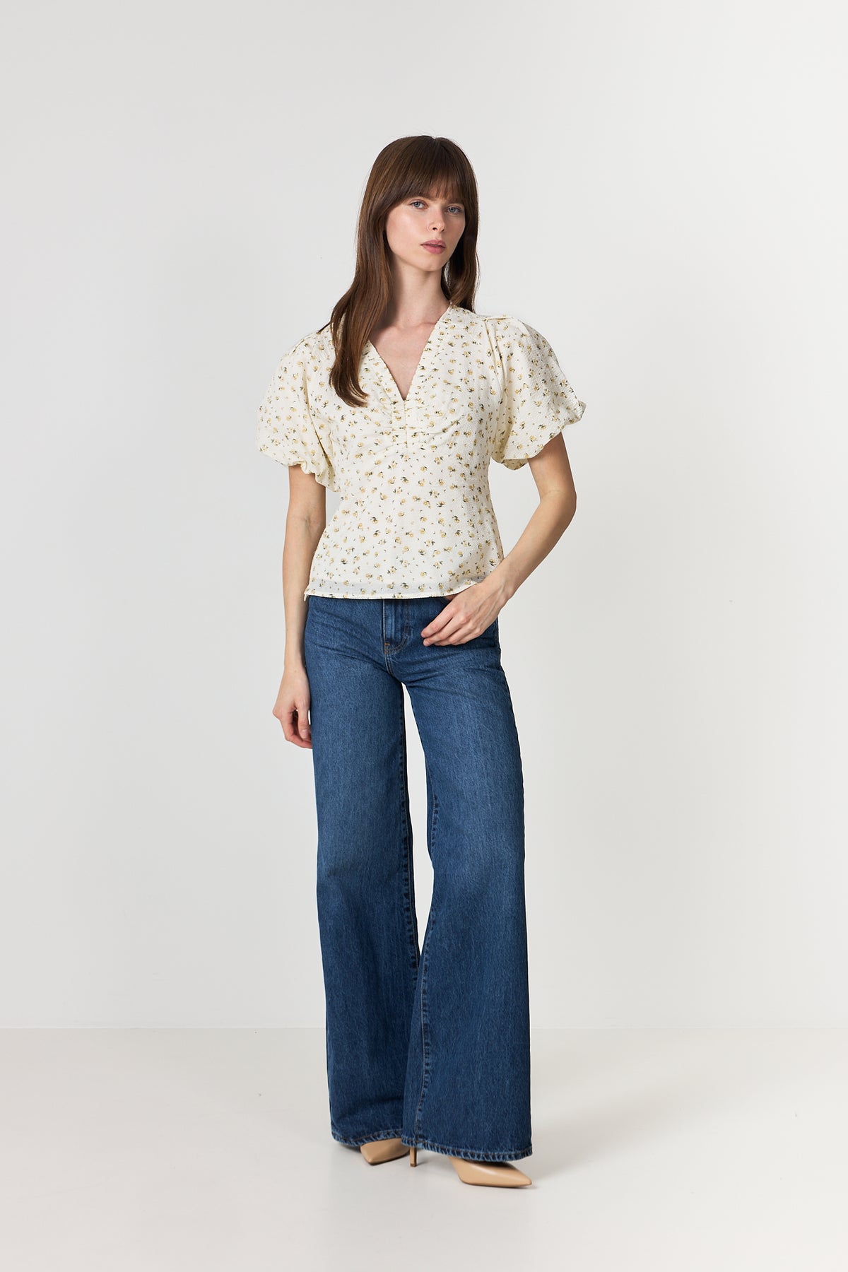 Irina Small Rose Flower Blouse - Ljusgul