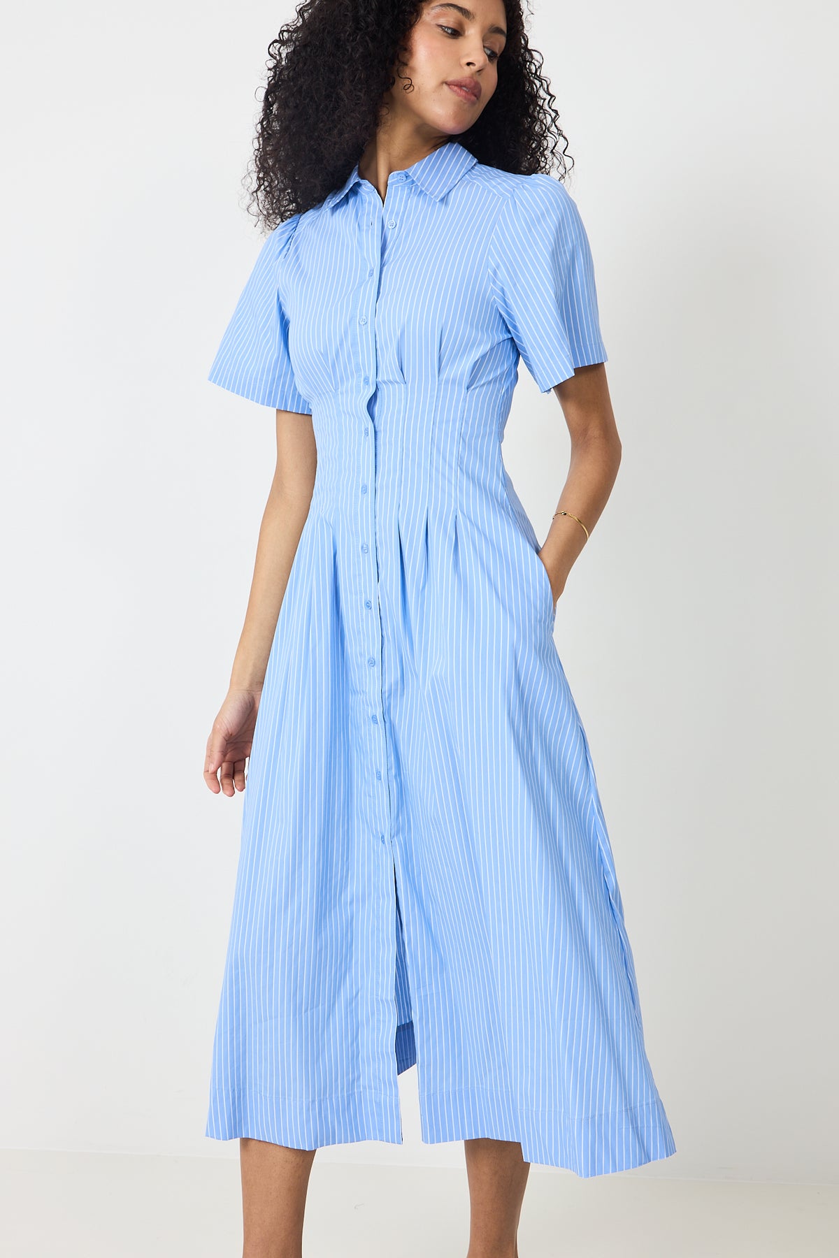 Baia Stripe Poplin Dress - Ljusblå