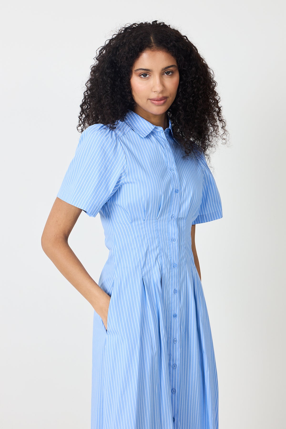 Baia Stripe Poplin Dress - Ljusblå