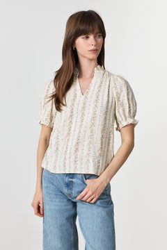 Odesa Floral Stripe Blouse - Creme