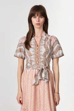 Moviana Flower Border Dress - Flower Peach