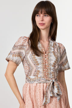 Moviana Flower Border Dress - Flower Peach