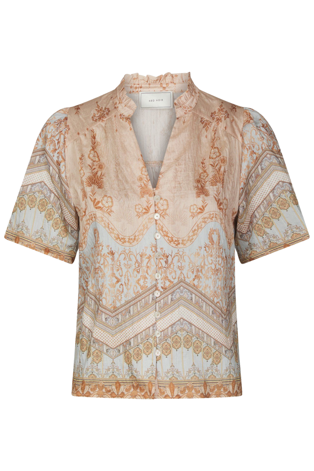Torana Flower Border Blouse - Flower Peach