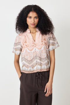 Torana Flower Border Blouse - Flower Peach