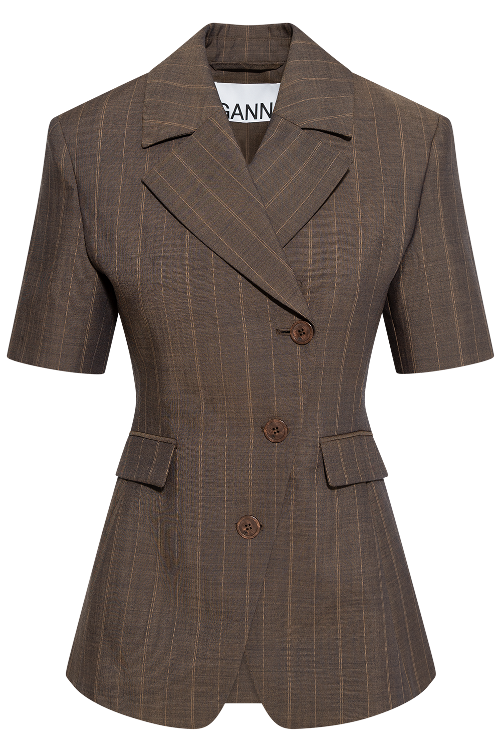 Light Wool Melange Stripe Short Sleeve Blazer - Rain Drum
