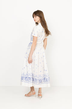 Embroidered Midi Dress - White And Blue