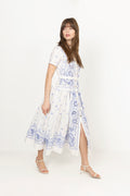 Embroidered Midi Dress - Vit/Blå