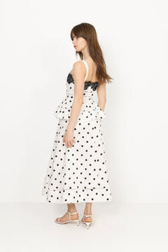 Polka Dot Linen Midi Dress - White