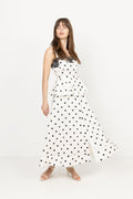 Polka Dot Linen Midi Dress - Vit