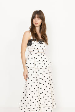 Polka Dot Linen Midi Dress - White