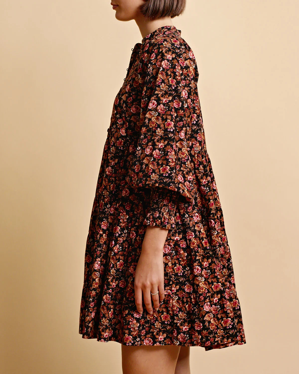 Baby Cord Belt Dress - Dark Blossom