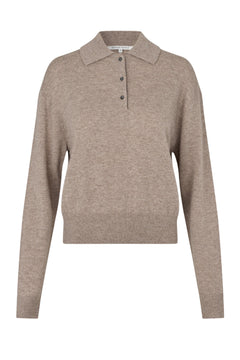Longo Knit Ls Collar - Mid Brown Melange