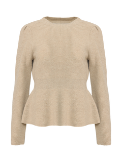 Marie Wool Peplum Sweater - Sand Melange