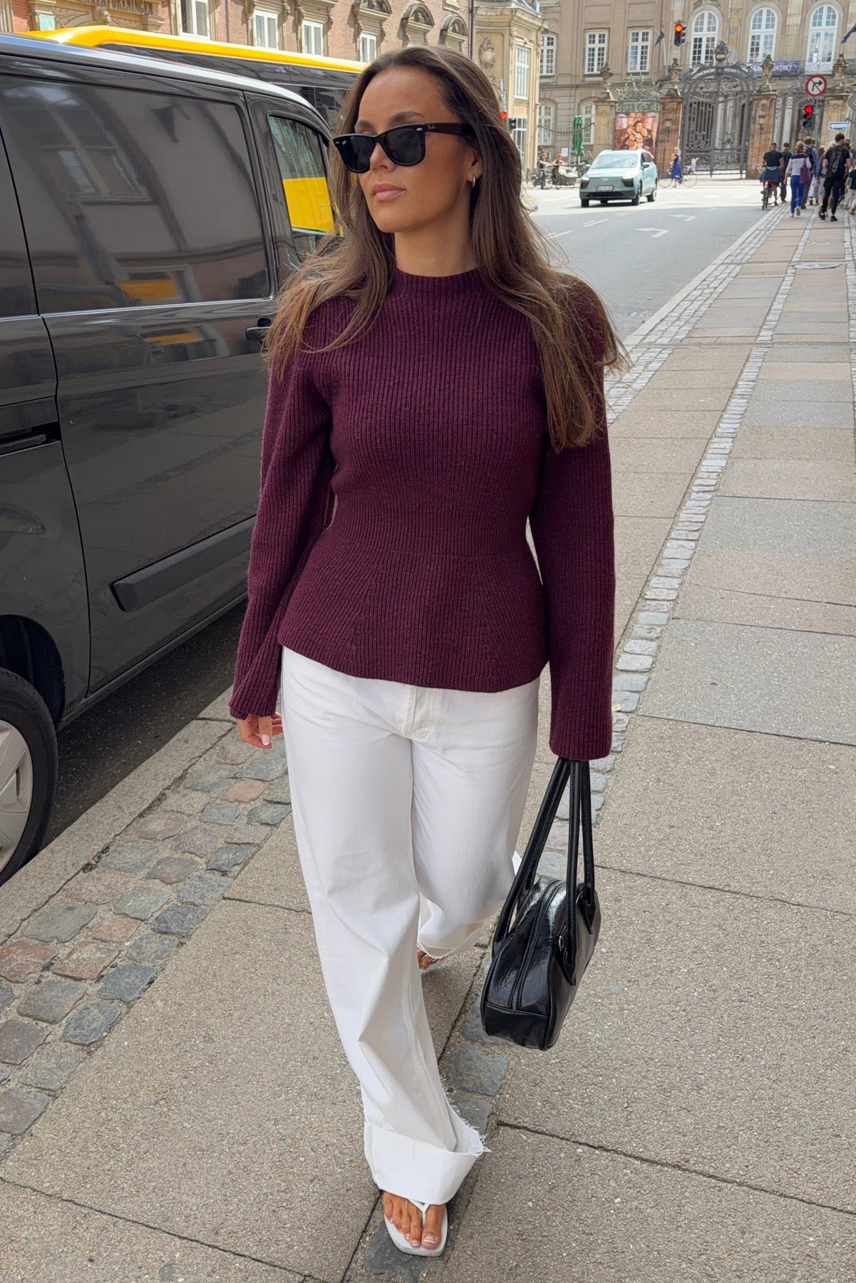 Marie Wool Peplum Sweater - Bordeaux