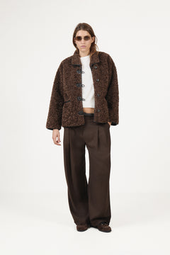 Ingrid B Faux Shearling Jacket - Dark Brown