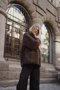 Ingrid B Faux Shearling Jacket - Dark Brown