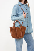 Small Ruched Tote In Soft Suede - Saddle
