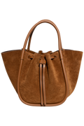 Small Ruched Tote In Soft Suede - Saddle