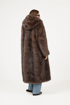 Astrid Faux Fur Coat - Chocolate Brown