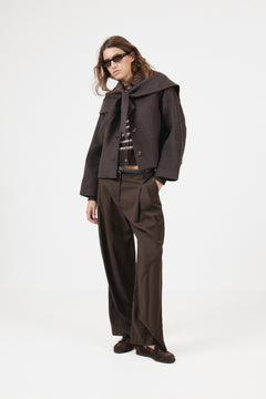 Stephanie Wool Scarf Jacket - Chocolate Brown