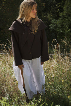 Stephanie Wool Scarf Jacket - Chocolate Brown