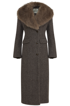 Elsie Wool Faux Fur Coat - Brown