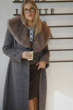 Elsie Wool Faux Fur Coat - Brown