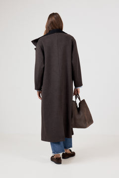 Caroline Wool Funnel Coat - Chocolate Brown