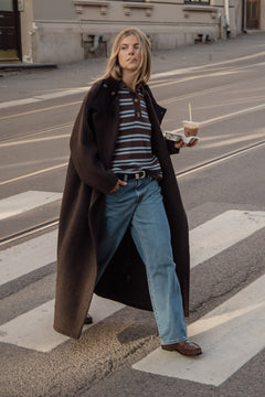 Caroline Wool Funnel Coat - Chocolate Brown