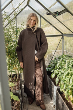 Caroline Wool Funnel Coat - Chocolate Brown