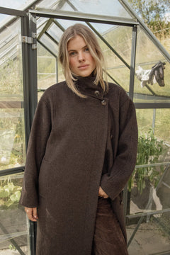 Caroline Wool Funnel Coat - Chocolate Brown