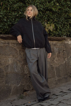 Madeleine Wool Zip Jacket - Dark Grey Melange