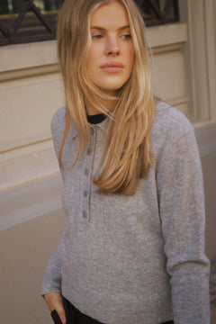 Carina Cashmere Polo Knit - Grey Melange