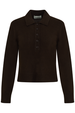 Carina Cashmere Polo Knit - Dark Brown